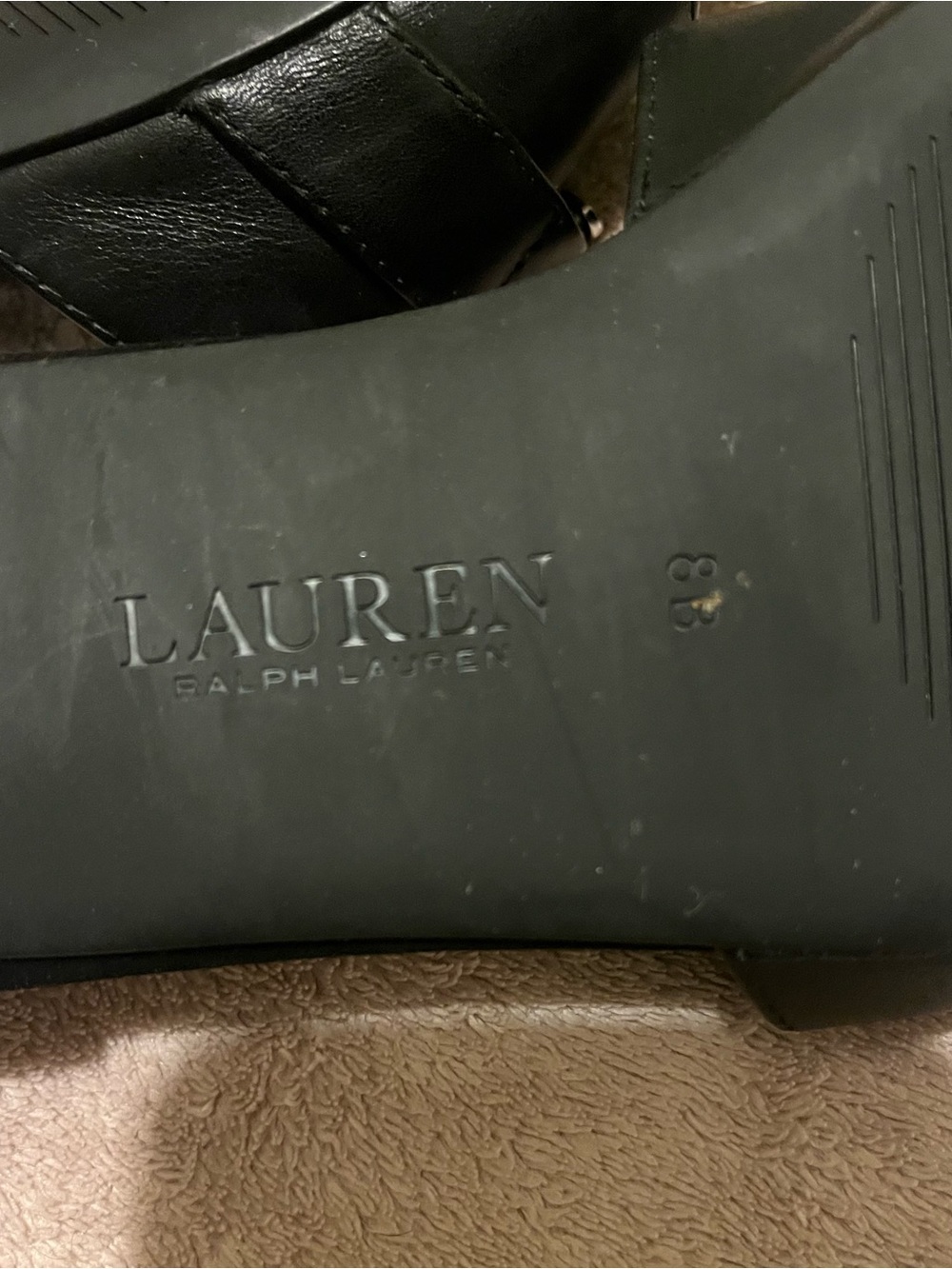 Lauren Ralph Lauren Black Leather Slide Sandals - Picture 8 of 8